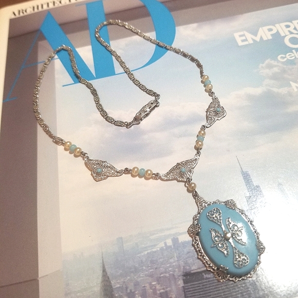 Art Deco 1920s Filigree Czech Glass Necklace - Picture 6 of 6